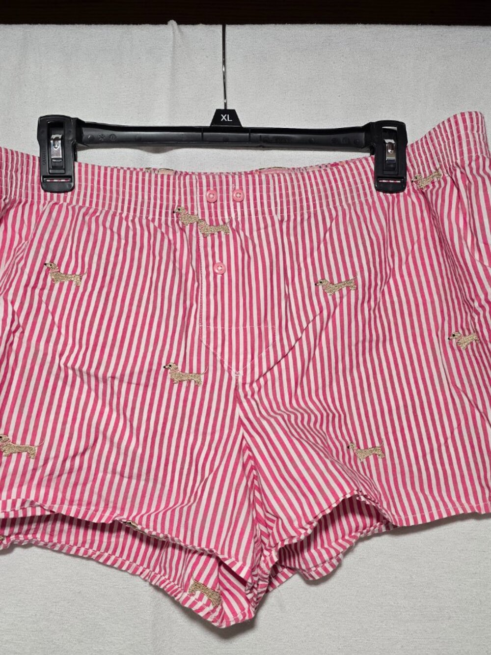Gap Body Vintage Fall 2007 Pink White Stripe Embroidered Dachshund Cotton Shorts